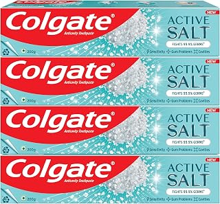 Colgate Active Salt Toothpaste, Daily Germ Protection, Combo Pack of 800g (Buy 3 Get 1 Free) with Salt and Mint, Healthy Gums & Teeth, Tooth Paste That Fights Germs & Provides Fresh Breath