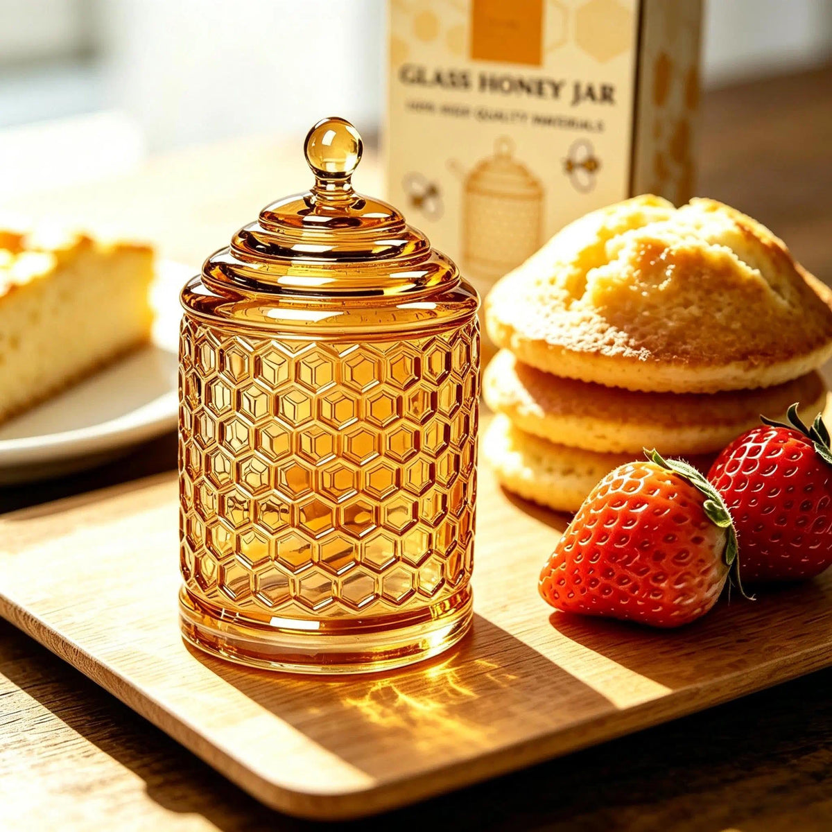 QFkris Crystal Honey Pot with Dipper, Champagne, 1 Piece