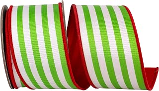 Reliant Ribbon Stripe Vertical Twill Deluxe Dupioni Backed Wired Edge Ribbon, Red/Green