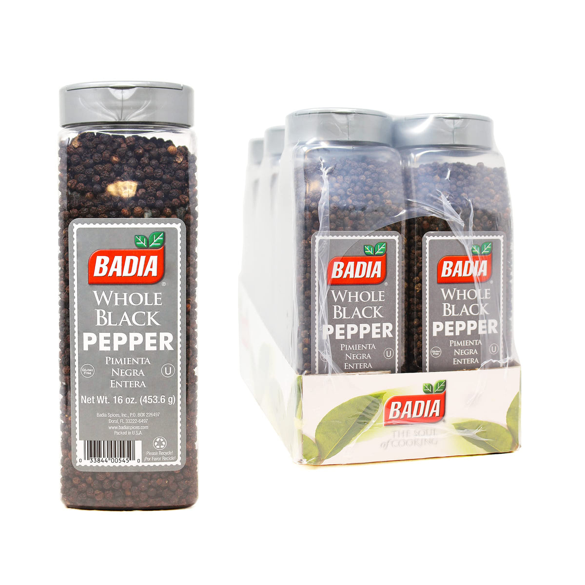 Whole Black Pepper by Badia – 16 Ounce (Pack of 6), Pack of 6