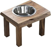 AWLSPF: Acacia Wood Live Edge Single Bowl Pet Feeder Stand