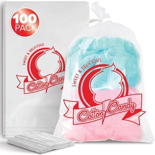 Clear Cotton Candy Bags with Ties by Stock Your Home – 100 Count, Plastic, Clear, Pack of 100