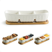 Miamolo Divided Condiment Tray with Ceramic Bowls, 11.4 Inch, White