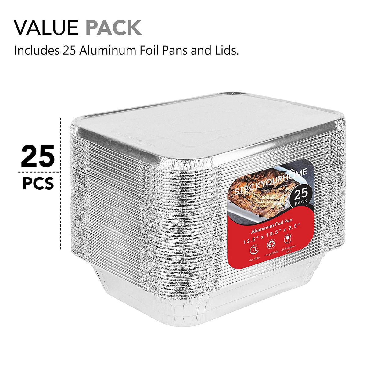 Stock Your Home 25 Pack w/ Lids / Silver / With Lids Disposable Cookware