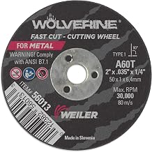 Weiler 56013 2-Inch Cutting Wheel, Wolverine AO Steel/Metal Fast Cut, Value Cutting, 0.035" A60T Type 1 1/4" Arbor