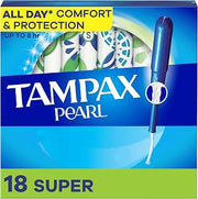 Tampax Pearl Tampons Super Absorbency, With Leakguard Braid, Unscented, 18 Count