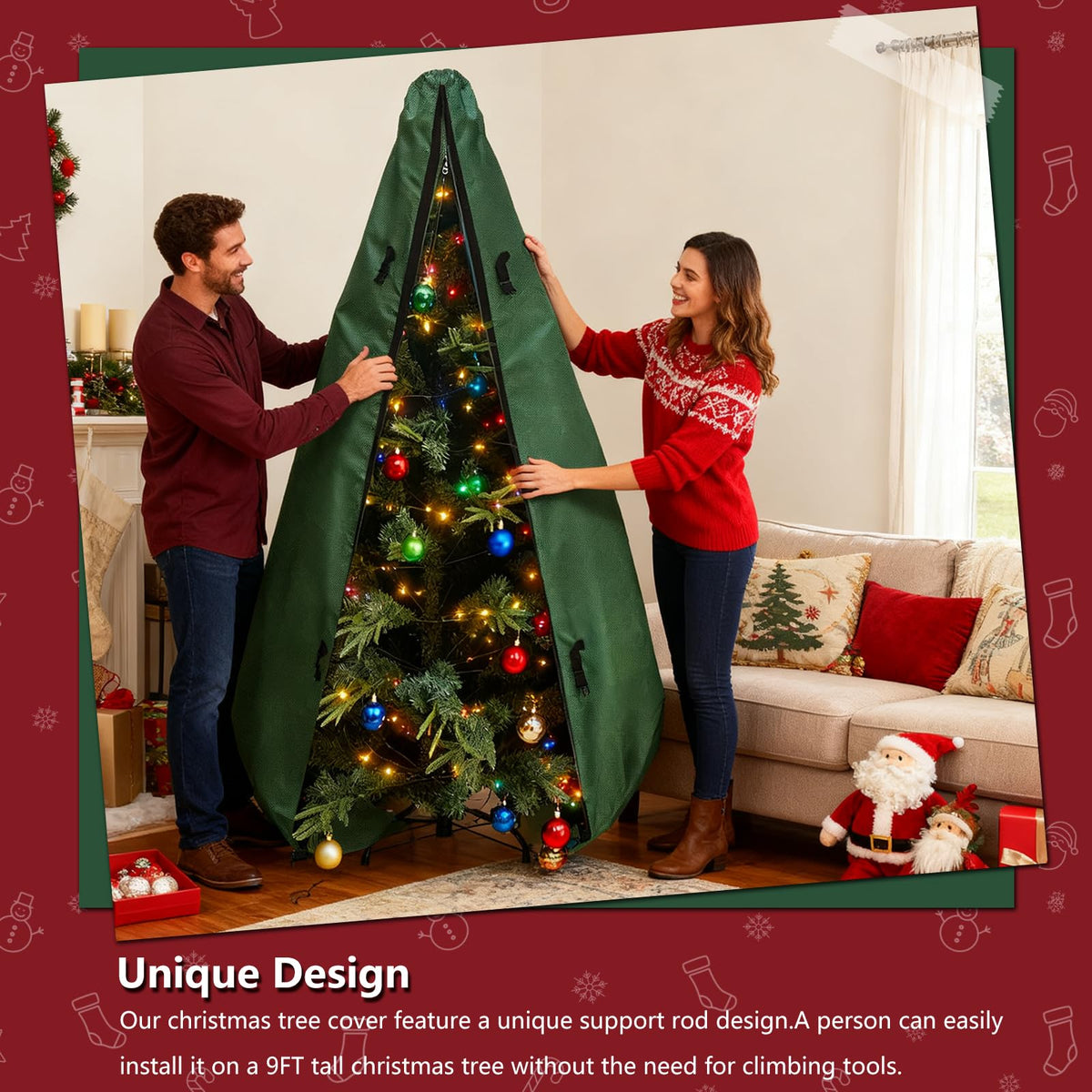 Hadisi Artificial Tree Storage Bag, Upright Design, Green, 7.5 Ft