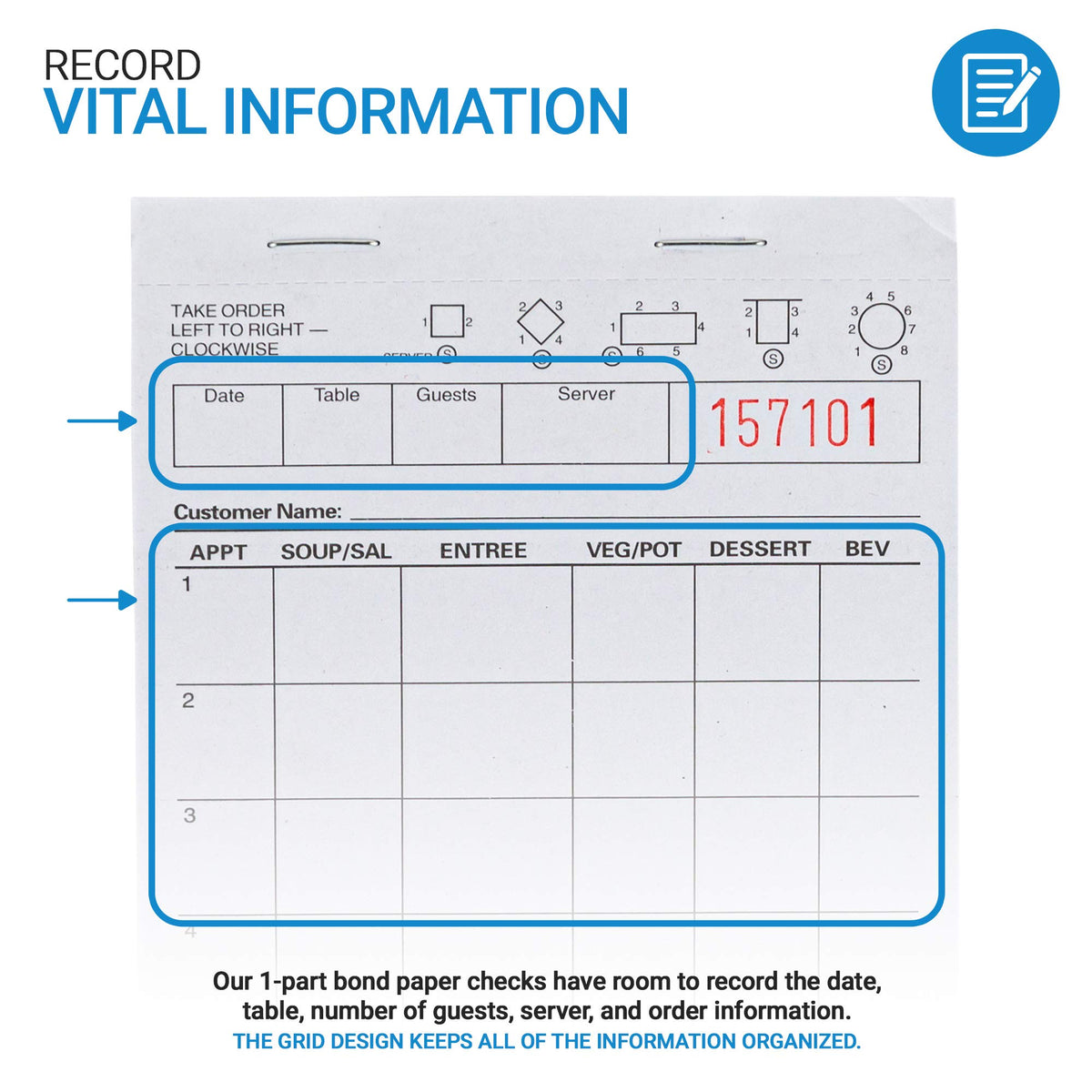 White Guest Check Pads (100 Count) - 1 Part Guest Check Pads - Server Notepads and Waitress Order Pads - Check Pads for Diners by Stock Your Home – 4.25 x 7.75, Paper, Model 1690
