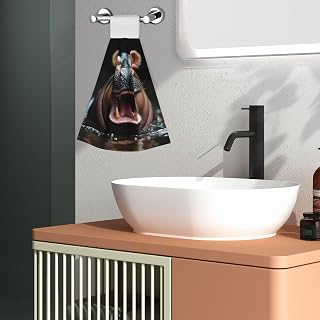 Playful Hippo Splash for Hanging Kitchen Towels | Kitchen Tie Towel, 2 Pcs Hand Tie Towels, Hand Dish Cloth, Hang Towel With Loop, Absorbent Towel, Fast Drying Hang Towel
