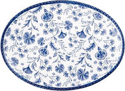 10 Strawberry Street Blue Heritage Wildflower Oval Serving Platter, 14" x 10", Ceramic Floral Serving Tray