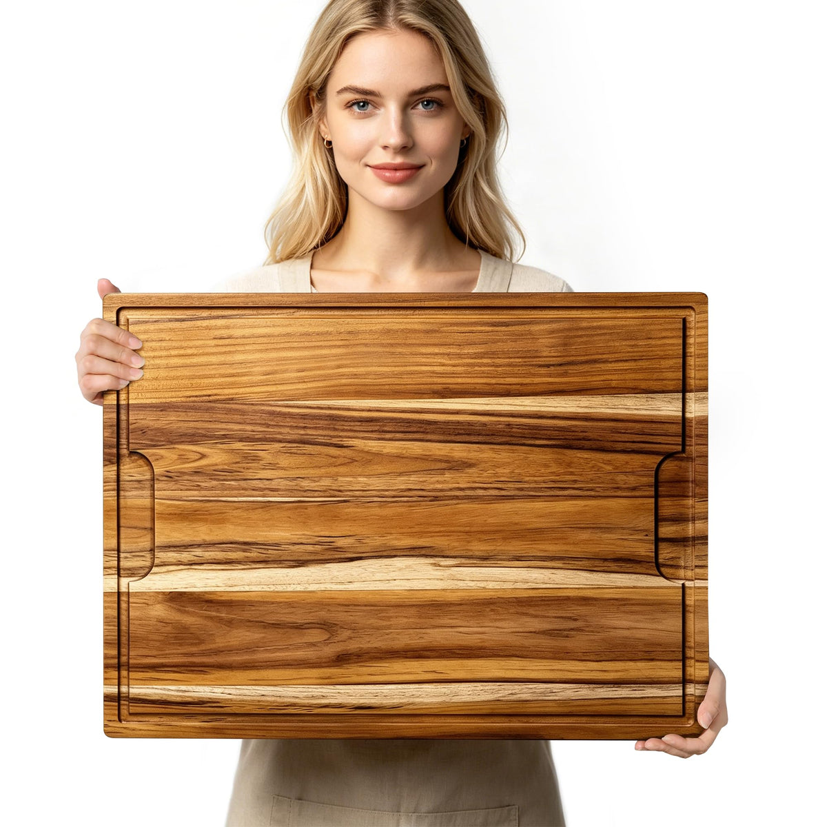 Nomsters Teak Cutting Board, 24 x 18 Inch with Juice Channel, Natural