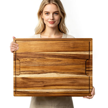 Nomsters Teak Cutting Board, 24 x 18 Inch with Juice Channel, Natural
