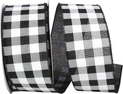 Reliant Ribbon Gingham Print Taffeta Wired Edge Ribbon, 2-1/2 Inch X 25 Yards, White/black