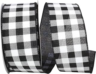 Reliant Ribbon Gingham Print Taffeta Wired Edge Ribbon, 2-1/2 Inch X 25 Yards, White/black