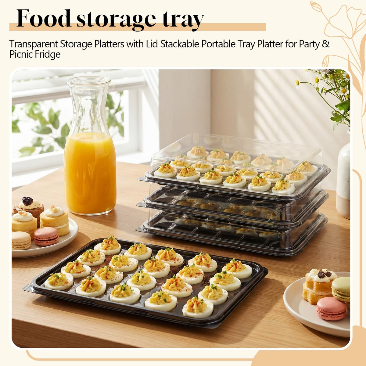 Shellwei Deviled Egg Tray Set, Holds 24 Eggs Each, Black and Clear, 5 Pack