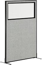 Global Industrial 36-1/4"W x 60" H Freestanding Office Partition Panel with Partial Window, Gray