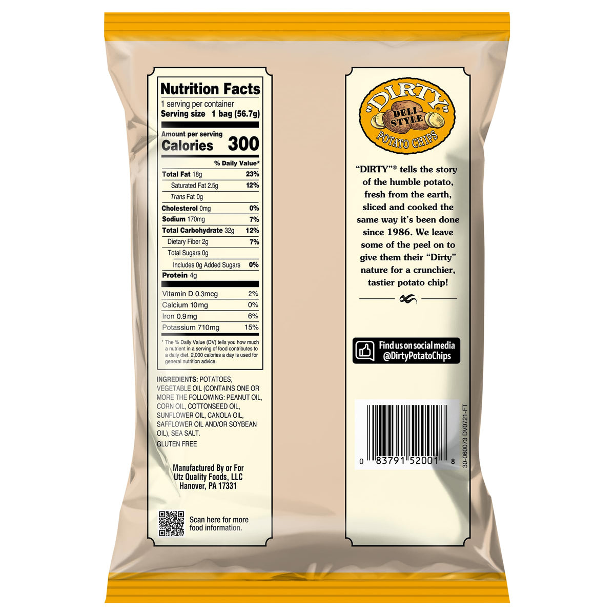 Dirty Kettle Sea Salted Potato Chips by Dirty Potato Chips – 2 Ounce (Pack of 25), Yellow, Pack of 25, Model 083791520018