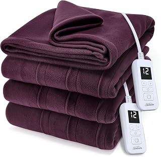 Sunbeam Royal Ultra Fleece Heated Electric Blanket King Size, 90" x 100", 12 Heat Settings, 12-Hour Selectable Auto Shut-Off, Fast Heating, Machine Washable, Warm and Cozy, Cabernet