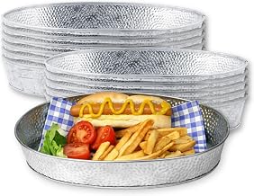 Tablecraft Galvanized Oval Serving Trays, Steel Dinner Food Platter, Silver Pebble Textured, Rustic Style Plates for Restaurant, Patio, Indoor and Outdoor Use, Reusable, Unbreakable, 12x9, 12 Pcs