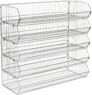 Global Industrial Five-Tier Interlocking Modular Wire Frame Stacking Bin | Basket Rack, 48"W x 20"D x 45"H, 5 Wire Storage Bins, Silver, Assembly Required