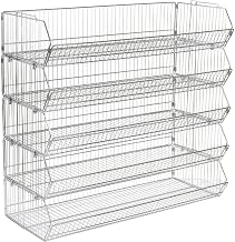 Global Industrial Five-Tier Interlocking Modular Wire Frame Stacking Bin | Basket Rack, 48"W x 20"D x 45"H, 5 Wire Storage Bins, Silver, Assembly Required