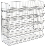 Five-Tier Interlocking Modular Wire Frame Stacking Bin by Global Industrial – 20"L x 48"W x 45"H, Steel, Chrome, Model 339028