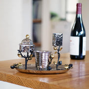 Emanuel Havdalah Set, Stainless Steel With Pomegranate Design, Copper Accents