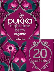 Pukka Organic Night Time Berry Herbal Tea with Chamomile, Echinacea, and Elderberry, Caffeine Free, 20 Total Tea Bags
