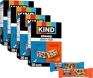KIND Chewy Granola Bars Variety Pack, Gluten Free, Low Calorie, Healthy Snacks, Chocolate Chip, Peanut Butter Chocolate Chip, 4 Boxes of 20 (80 Bars Total)