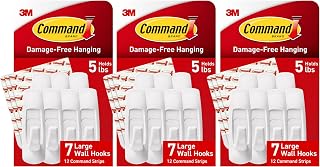 Command Large Utility Hooks, 3 Pack, White Adhesive Wall Hanging, Removable Damage Free, 21 Count with 36 Strips, 5 lb Indoor Home Use on Painted Surfaces, Wood, Glass, Tile, Metal