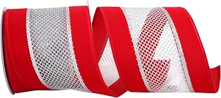 Reliant Ribbon Corp 90659W-979-10F Velvet Mesh Middle Wired Edge Ribbon, 4 Inch X 10 Yards, Red/Silver