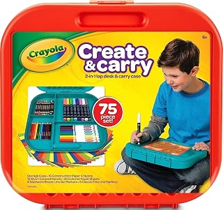 Crayola Create 'N Carry Travel Art Set for Kids (75pcs), 2-in-1 Lap Desk & Carrying Case, Essential Art Supplies Kit, Spring Crafting, Gift for Kids
