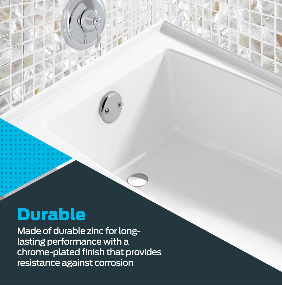 2-Hole Bathtub Overflow Face Plate with Screws by EZ-FLO – 3-1/8 in., Zinc, Chrome, Model 35245