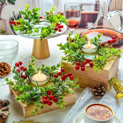 Willbond Christmas Candle Rings, 9 Inch Diameter with Berry Greenery, Set of 12