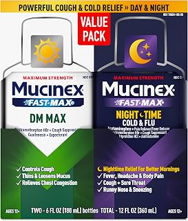 Mucinex Fast-Max DM Max & Nightshift Cold and Flu Value Pack, 2x6 FL OZ