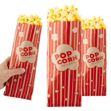 2 oz Paper Popcorn Bags Bulk (100 Pack) Large Kraft & Red Pop-corn Bag Disposable for Carnival Themed Party by Stock Your Home – 100 Count, 2.0 ounces, Plastic, Kraft & Red