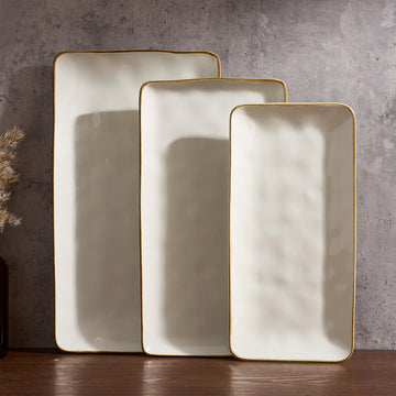 Famiware Rectangular Serving Platters, Set of 3, Vanilla White
