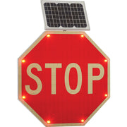 Solar Powered Flashing LED Stop Sign by Global Industrial – 4.8"L x 33"W x 33"H, Polycarbonate, Red, Model 708312