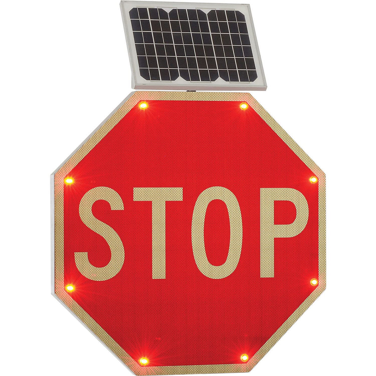 Solar Powered Flashing LED Stop Sign by Global Industrial – 4.8"L x 33"W x 33"H, Polycarbonate, Red, Model 708312