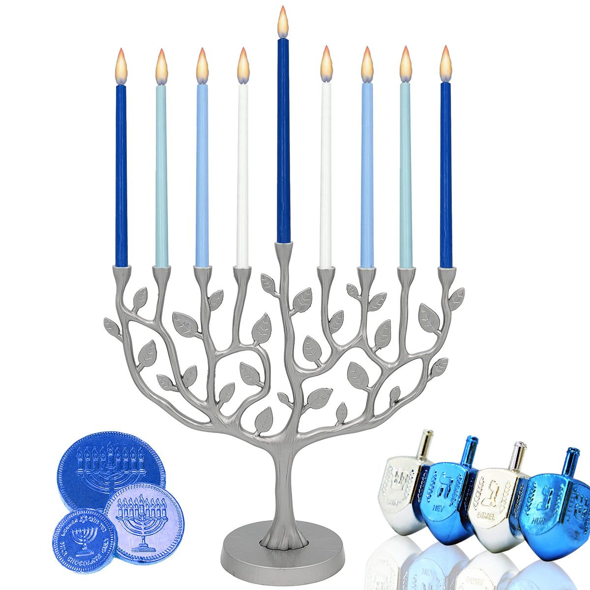 The Dreidel Company Tree of Life Menorah, Pewter Finish, 11 Inches
