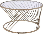 32" Clear Glass Top Coffee Table, Round Coffee Table with Open Metal Frame Base, Mesa De Centro para Sala with Modern airy Structure for Indoor Decorative layouts, Champagne