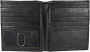 Men Lambskin Leather Bifold Long ID Card Holder Black Wallet