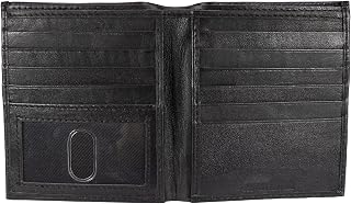 Men Lambskin Leather Bifold Long ID Card Holder Black Wallet