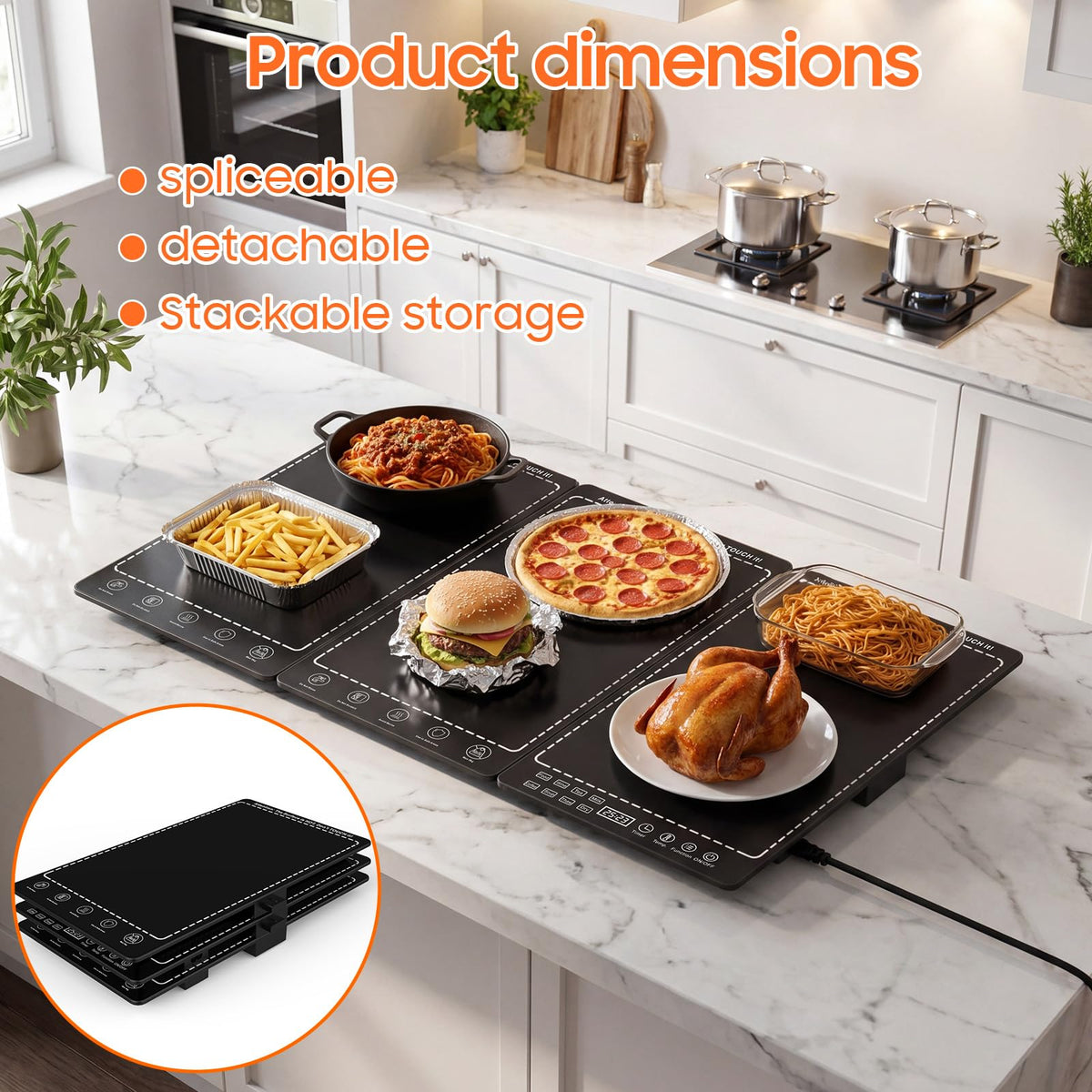 Huiongs Electric Warming Tray, 3 Modular Panels, Black