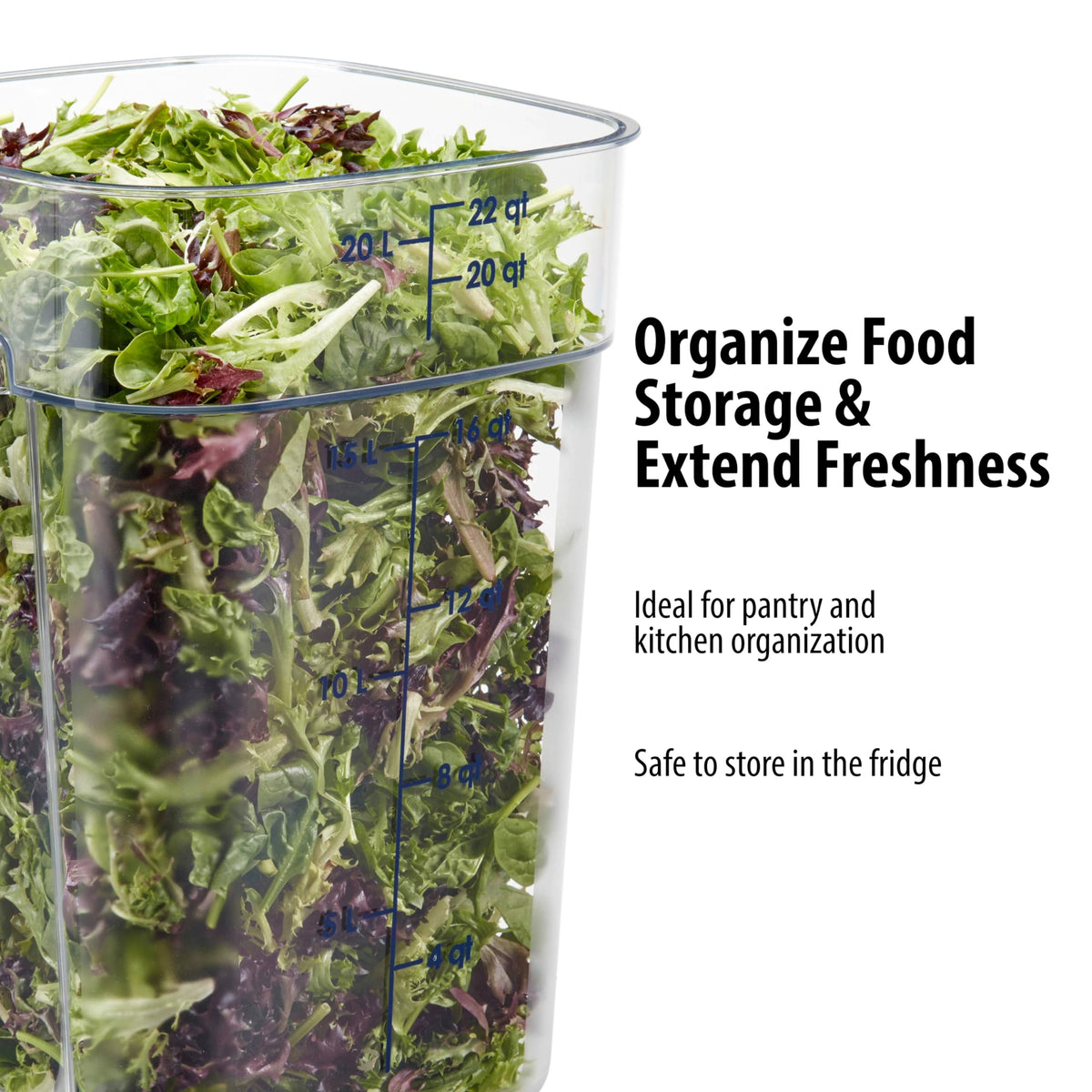 FreshPro 22Qt Food Storage Container in Clear for Industrial and Kitchen Use by Cambro – 22.0 quarts, Polycarbonate (PC), Clear, Model 22SFSPROCW135