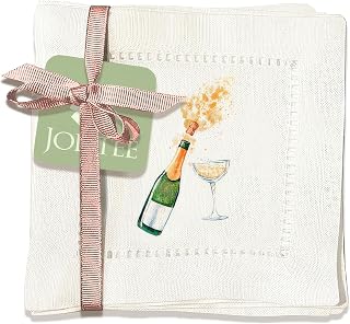 Decorative Hemstitch Cocktail Napkins, 6"x6" Washable Linen-Like Cloth Napkins, Handmade for Entertaining and Everyday Use (New Year's Eve)