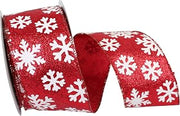 Reliant Ribbon White Snowflake Red Glitter Wired Edge Ribbon, 2-1/2 Inch X 10 Yards, Red/white