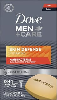 Dove Men+Care Soap Bar For Smooth, Hydrate & Nourishing the Skin - Defense Effectively Washes Away Bacteria, Cream, 3.75 Oz, 6 Count