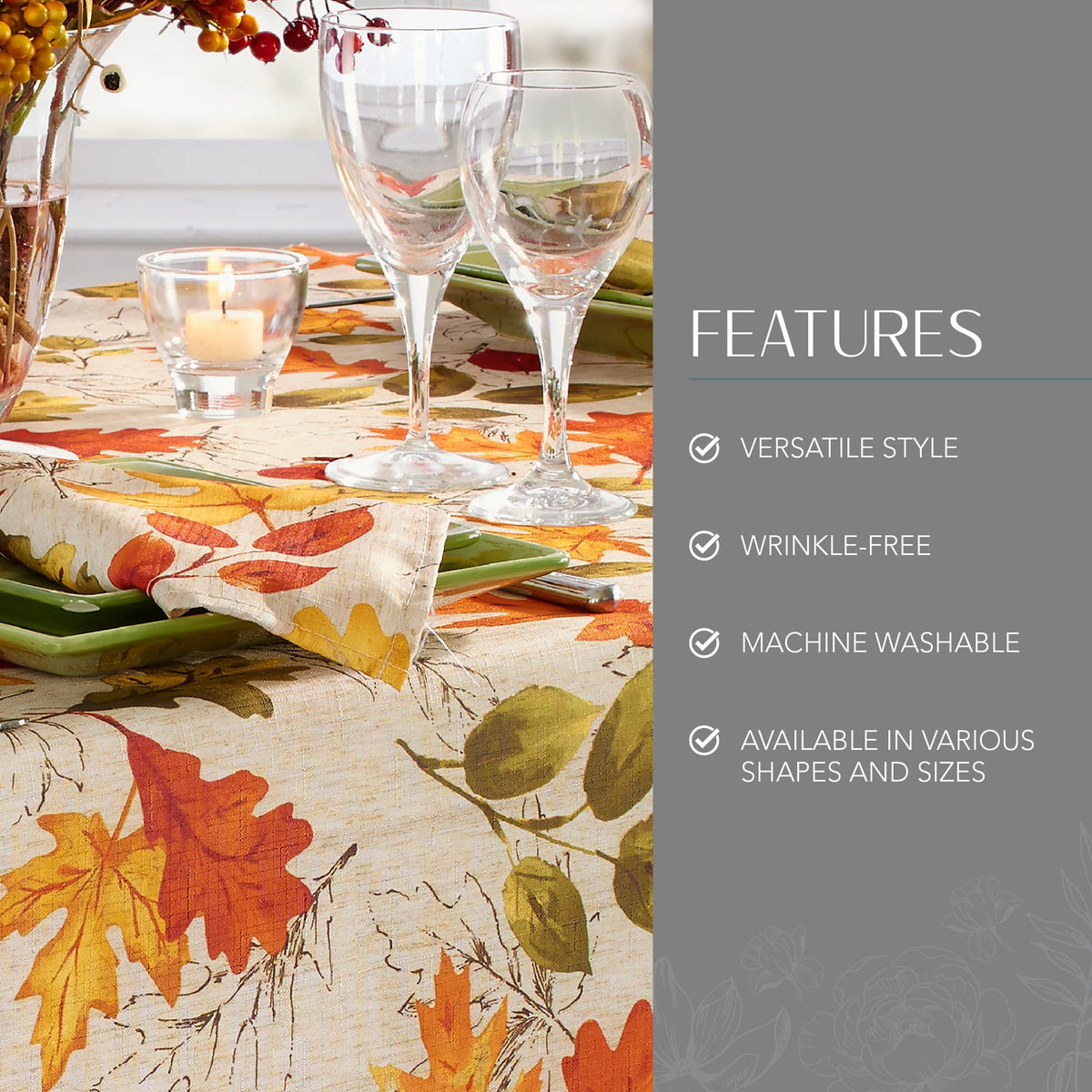 Threadmade Autumn Leaves Tablecloth, 60 x 84 Inch, Multicolor