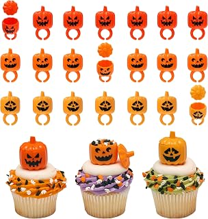 DecoPac Pumpkin Jack O' Lantern Halloween Cupcake Topper | 24 Pack Cake Decoration
